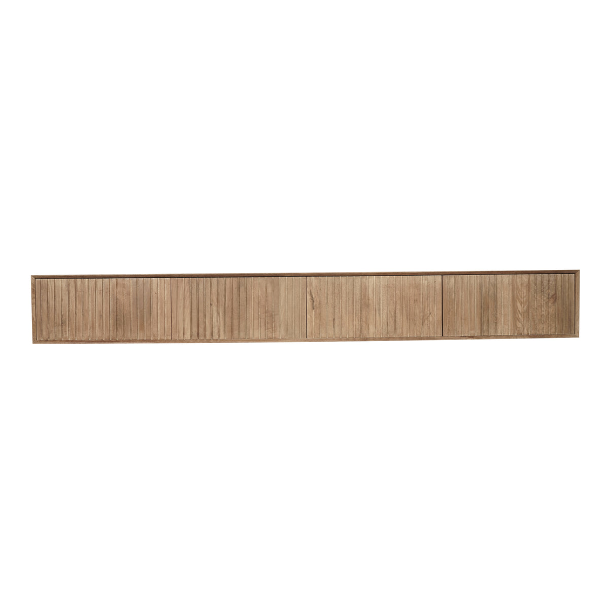 Schwebendes TV-Möbel - Naturfarbenes Mangoholz, Vertikale Lamellenfront, Grifflose Türen, 280 cm – Madison | Starfurn