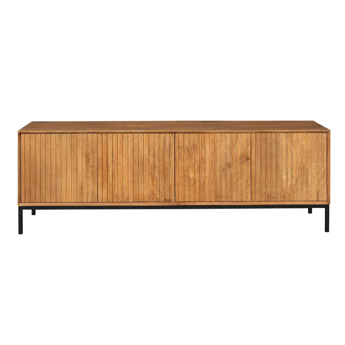 TV unit – mango wood, slatted front, natural finish – Madison | Starfurn