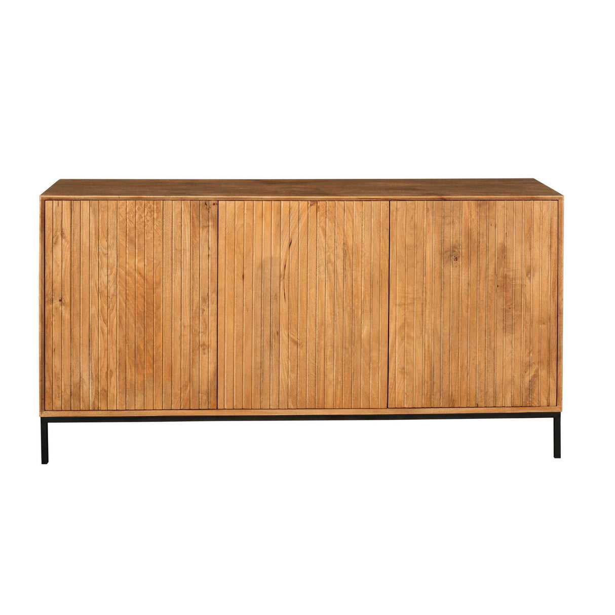 Sideboard - Naturfarbenes Mangoholz, Vertikale Lamellenfront, Grifflose Türen, 165 cm – Madison | Starfurn