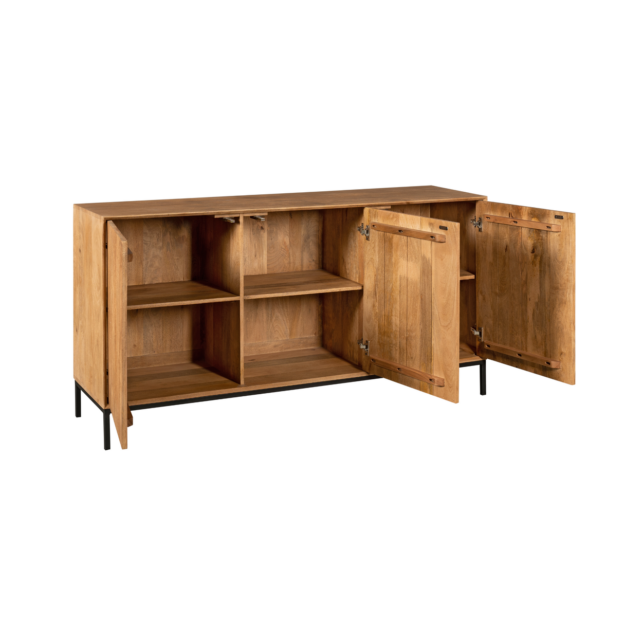 Sideboard - Naturfarbenes Mangoholz, Vertikale Lamellenfront, Grifflose Türen, 165 cm – Madison | Starfurn