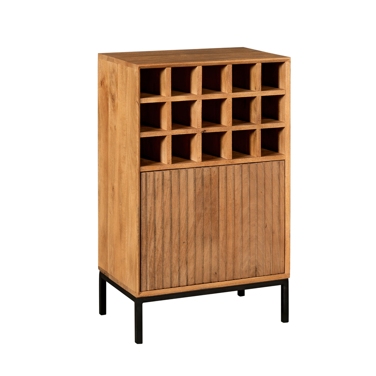 Weinschrank - Massives Mangoholz, Lamellentür, Flaschenaufbewahrung - Madison | Starfurn
