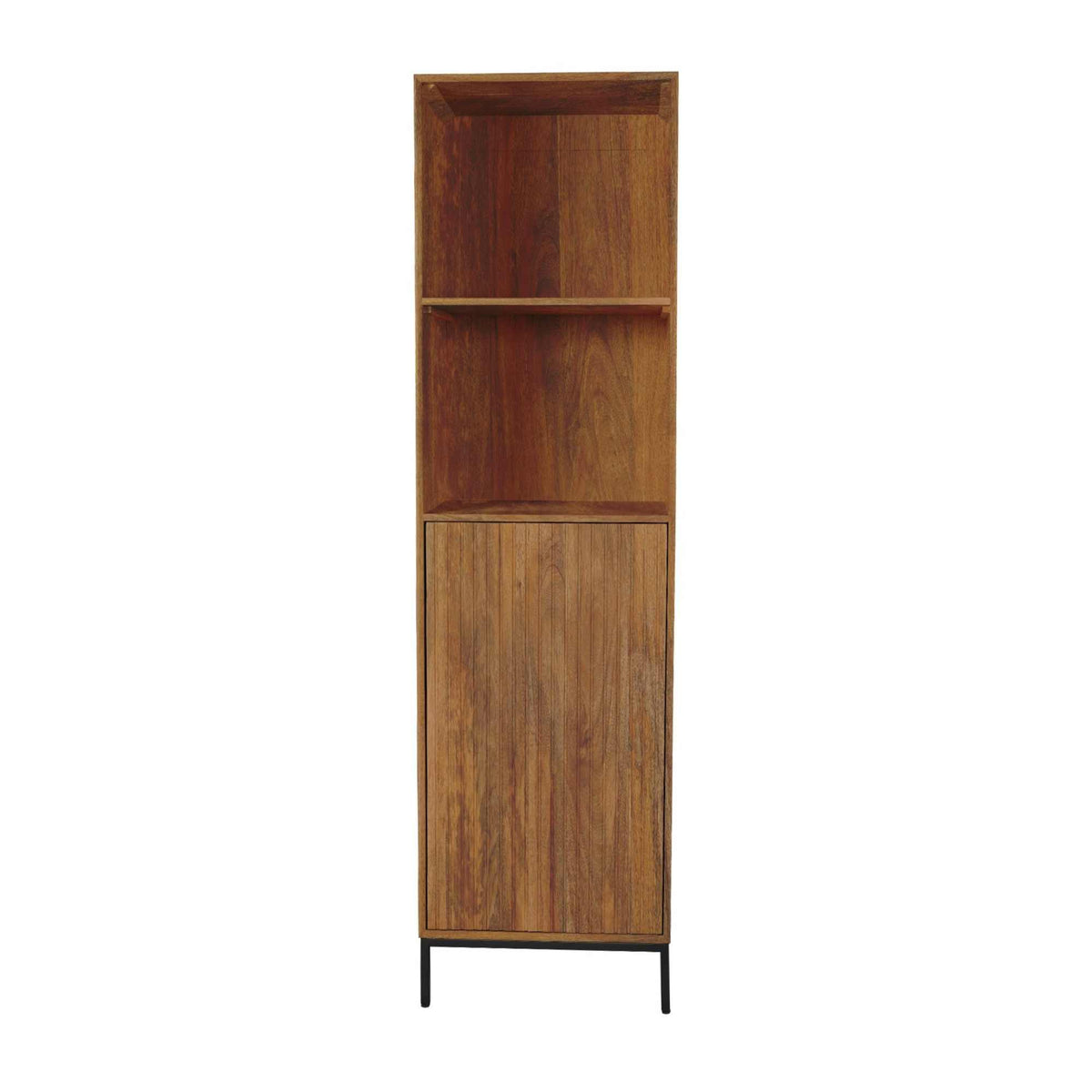 Bookcase – Mango Wood, Slatted Door Front, Open Compartments – Madison | Starfurn