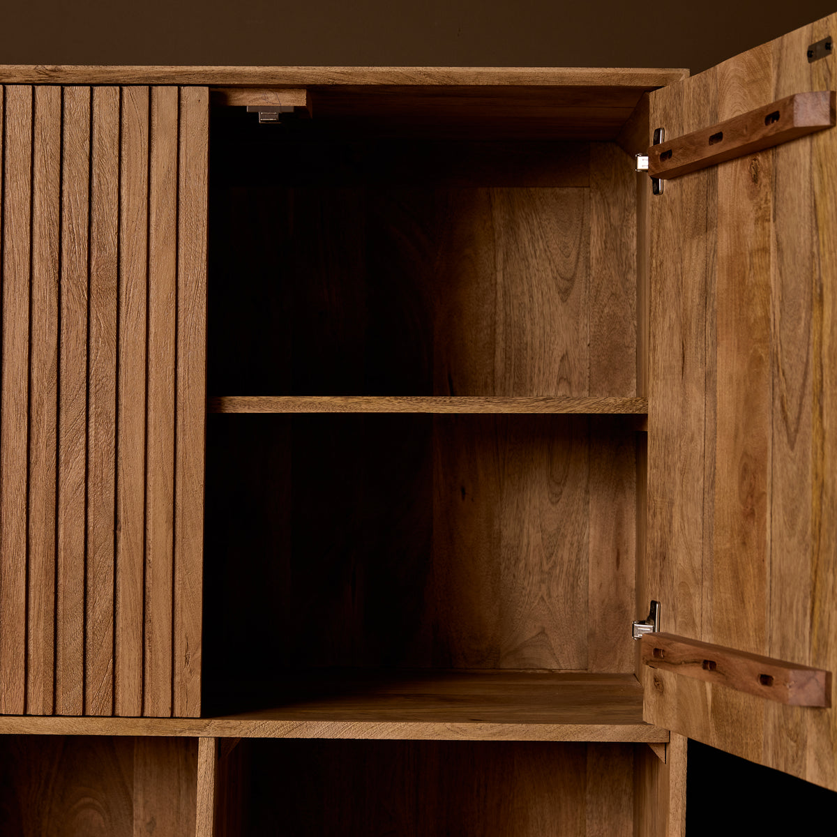 Shelf – Natural Mango Wood, Vertical Slats, Open Compartments – Madison | Starfurn