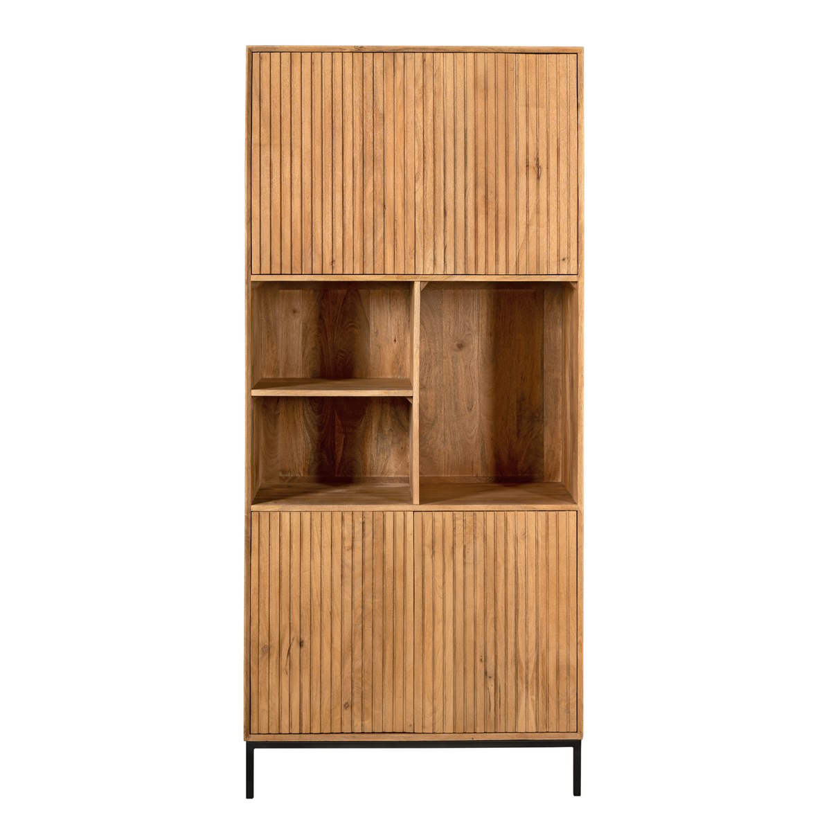 Shelf – Natural Mango Wood, Vertical Slats, Open Compartments – Madison | Starfurn