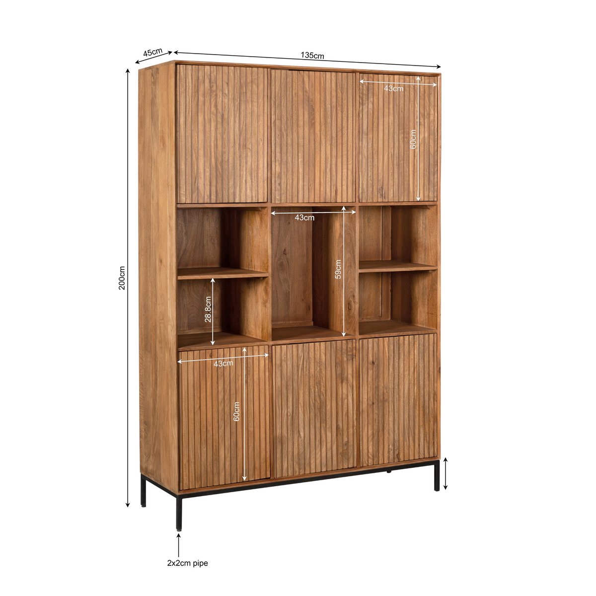 Shelf – Mango Wood, Slat Pattern, Metal Frame XL – Madison | Starfurn