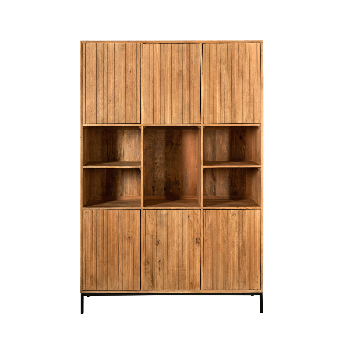 Shelf – Mango Wood, Slat Pattern, Metal Frame XL – Madison | Starfurn