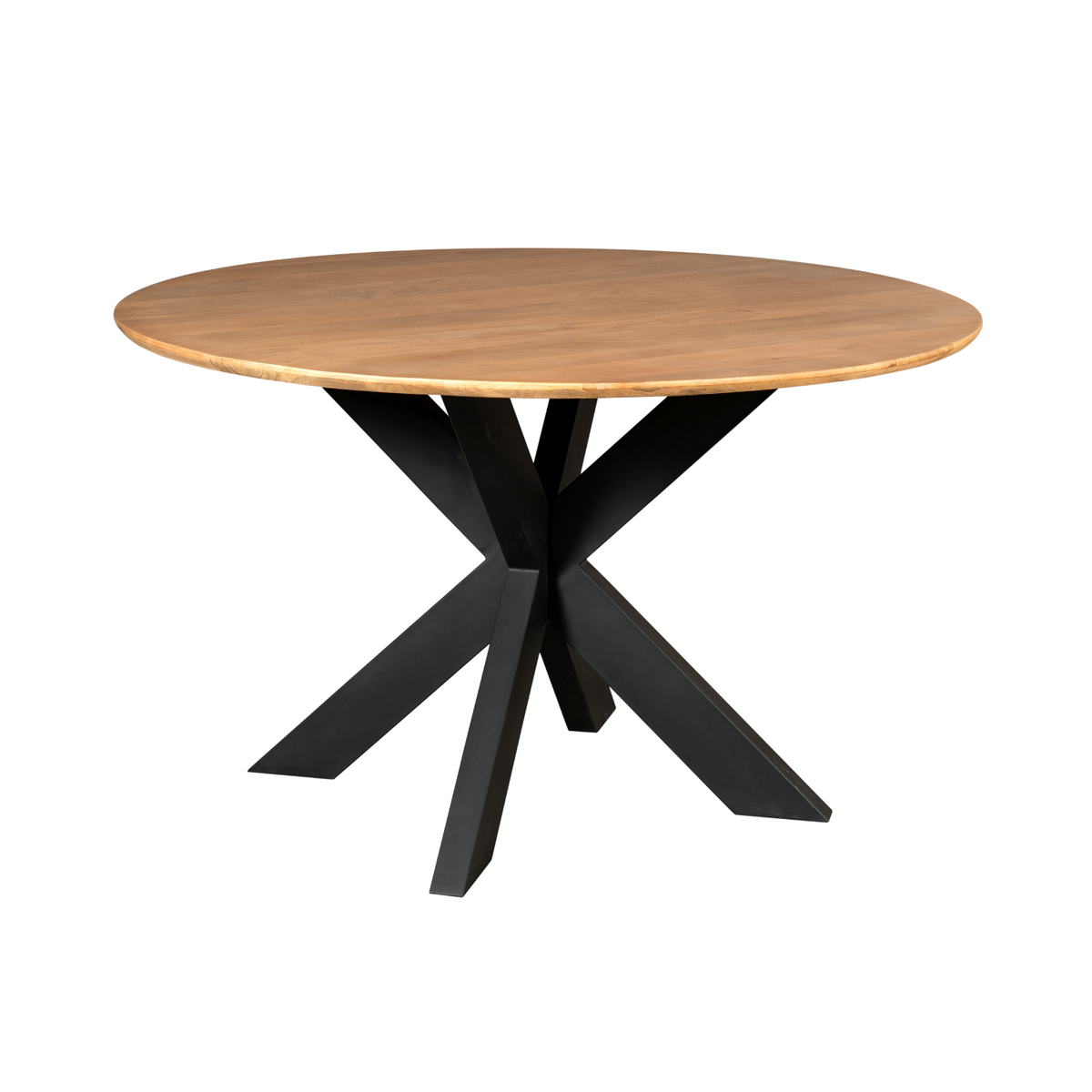 Esszimmertisch - Runde Form, Naturfarbenes Mangoholz, Schwarzes Metallgestell, 110 cm – Madison | Starfurn