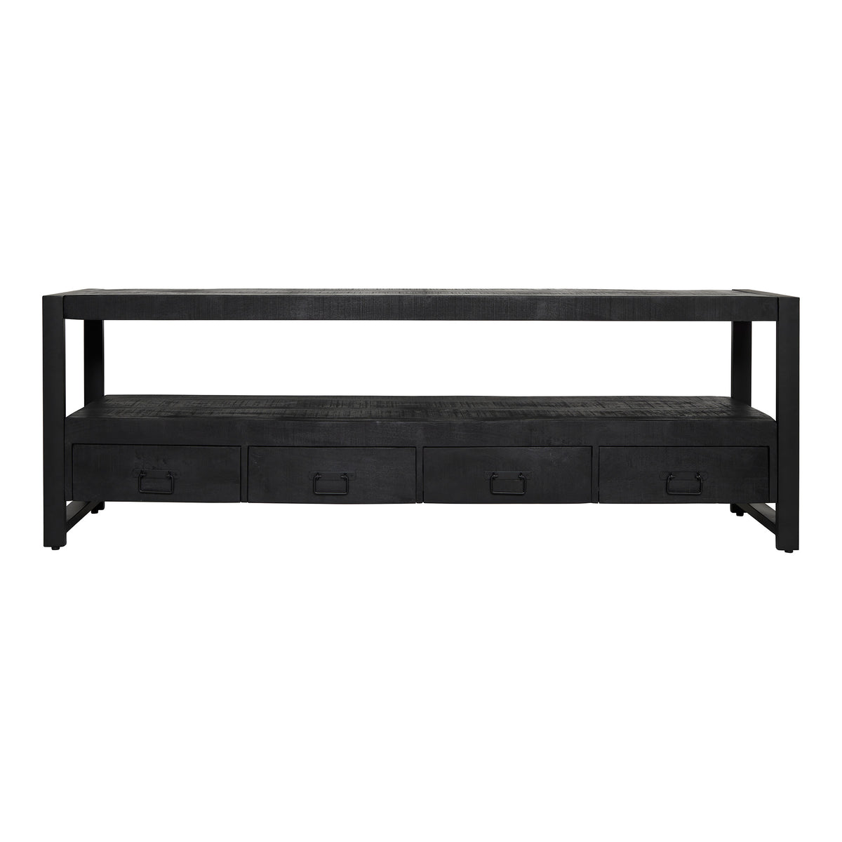 TV Unit – Mango Wood, 4 Drawers, Open Compartment, Wood Inlays – Boaz | Starfurn