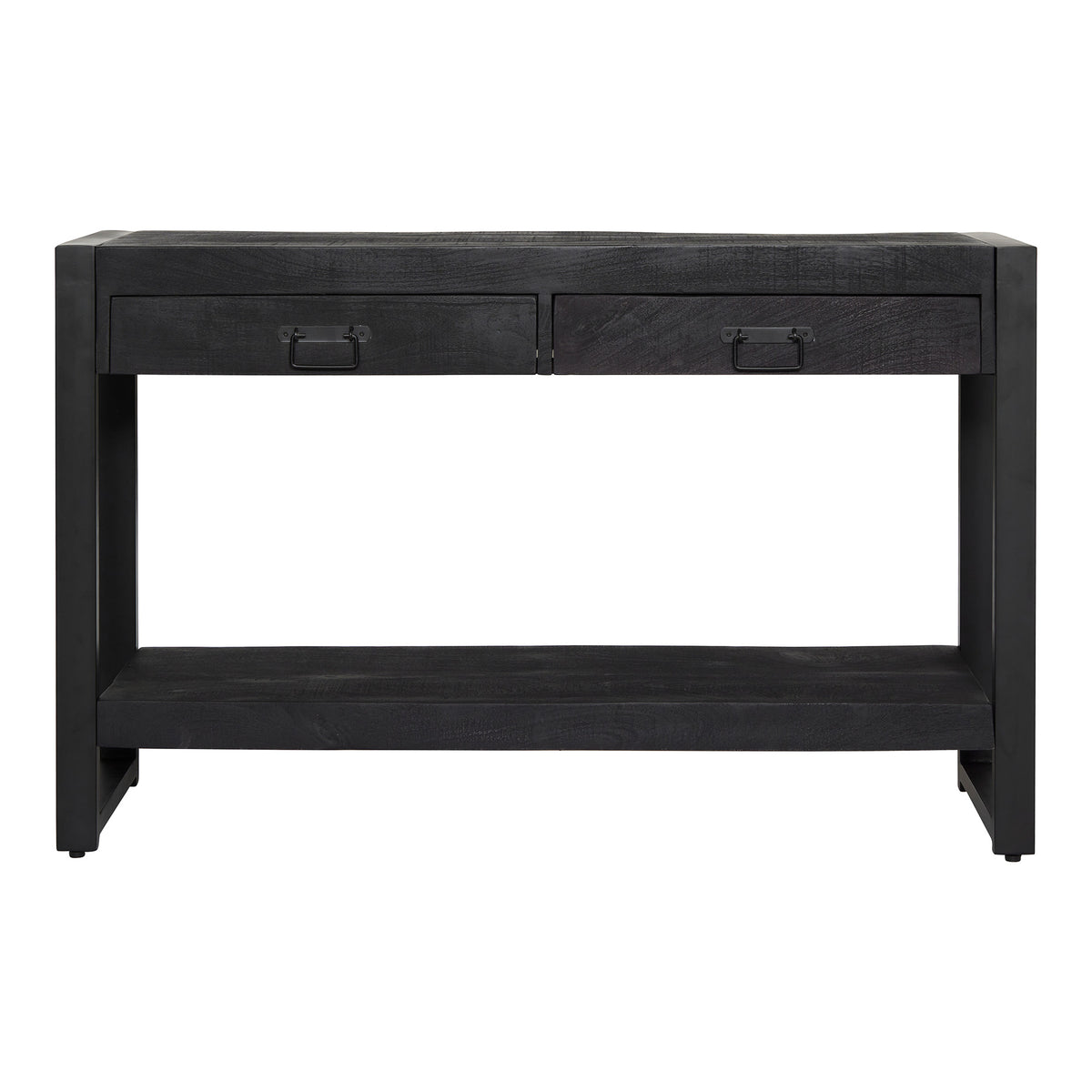 Beistelltisch - Mangoholz Schwarz, Zwei Schubladen, Schwarzes Gestell, 120 cm – Boaz | Starfurn