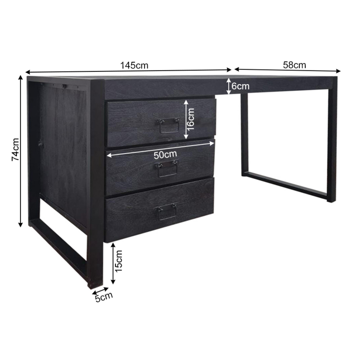 Desk – Mango Wood, Three Drawers, Metal Frame – Boaz | Starfurn