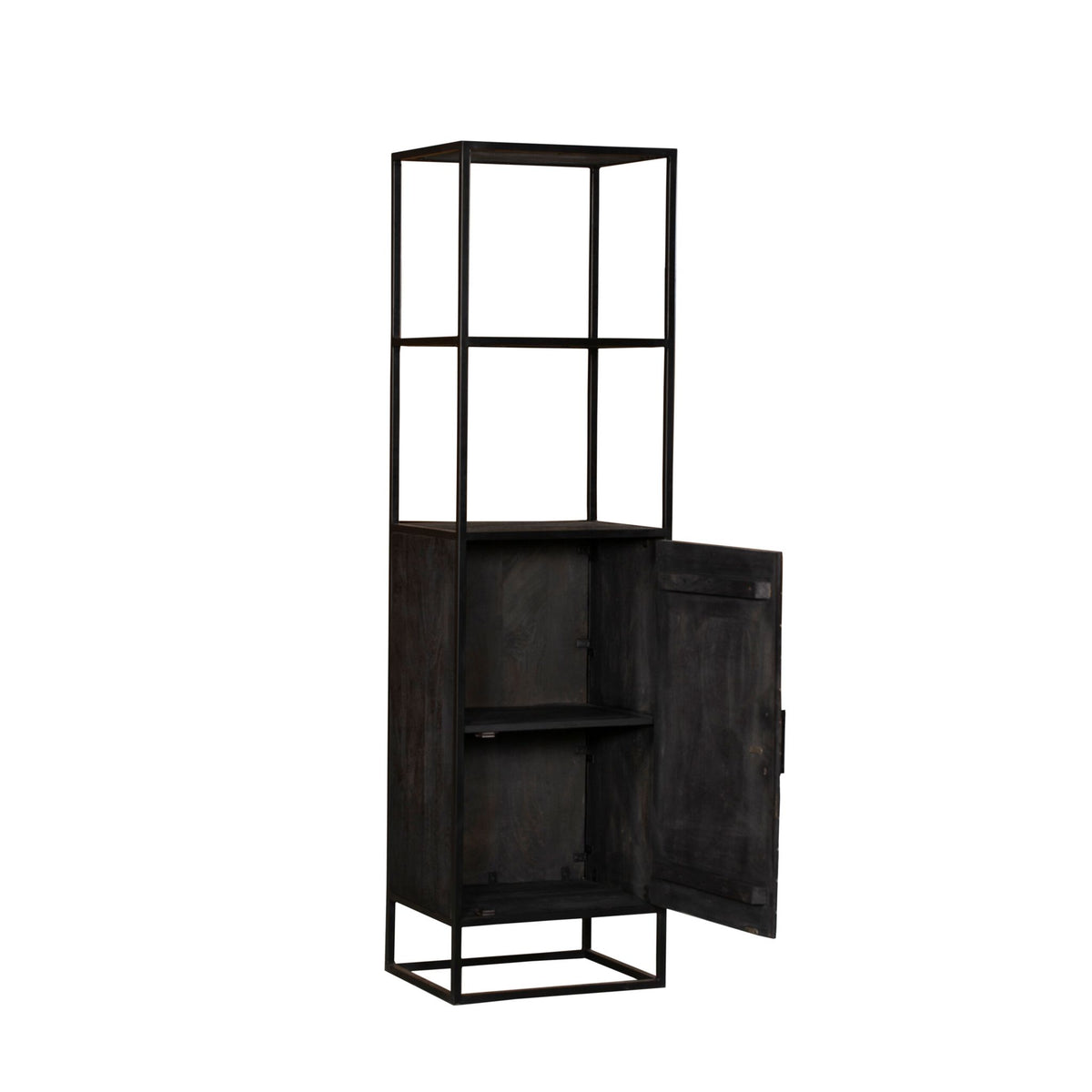 Bookcase – Sandblasted Solid Mango Wood, Door with Herringbone Inlay, Metal Frame & Handle – New York | Starfurn
