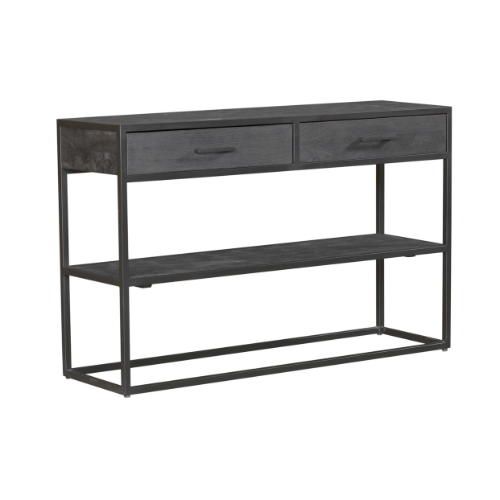 Beistelltisch - Mangoholz Schwarz, Zwei Schubladen, Metallgestell, 120 cm – New York | Starfurn