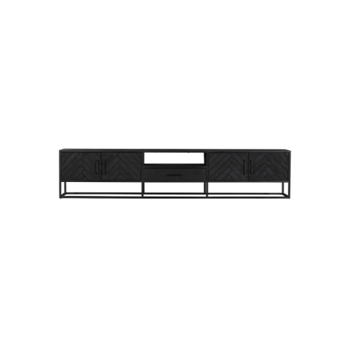 TV Unit – Herringbone Pattern, Sandblasted Mango Wood, Metal Frame – New York | Starfurn