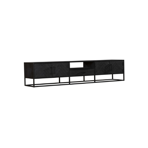 TV Unit – Herringbone Pattern, Sandblasted Mango Wood, Metal Frame – New York | Starfurn