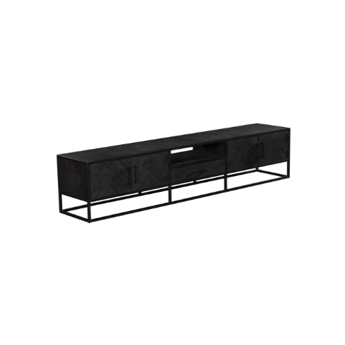 TV Unit – Herringbone Pattern, Sandblasted Mango Wood, Metal Frame – New York | Starfurn