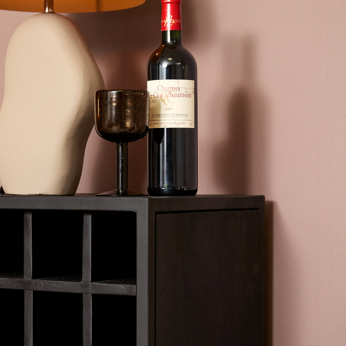 Wine Cabinet – Black Mango Wood, Herringbone Pattern, Black Metal – New York | Starfurn