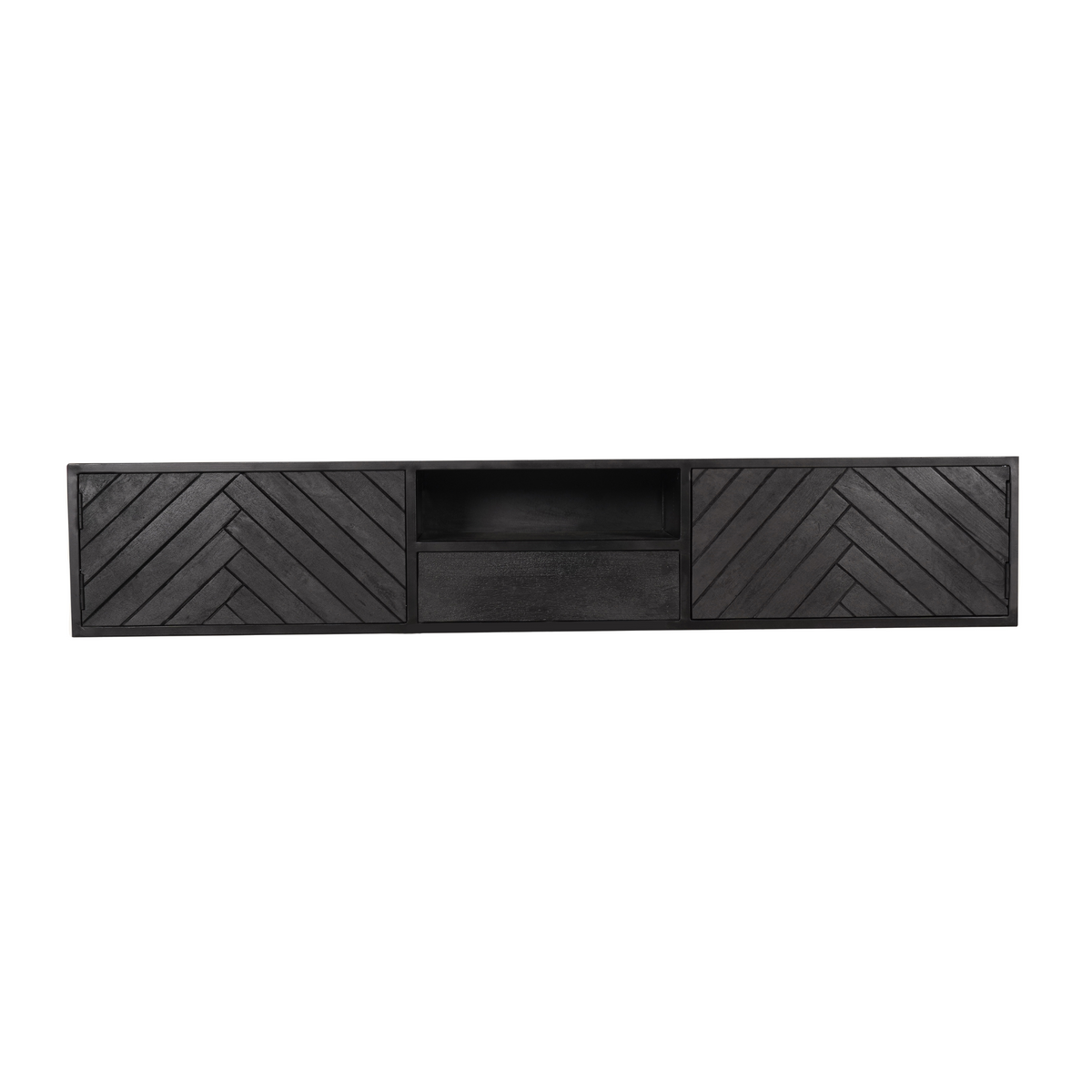 TV-Möbel - Mangoholz Schwarz, Fischgrätmuster, Offenes Fach, 180 cm – New York | Starfurn