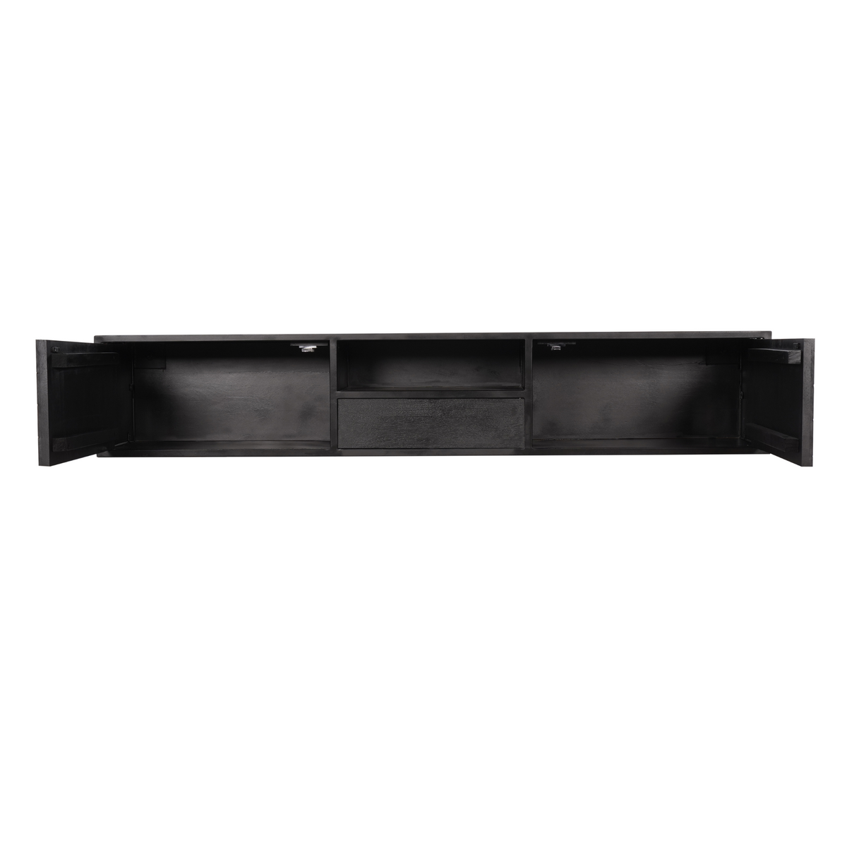 TV-Möbel - Mangoholz Schwarz, Fischgrätmuster, Offenes Fach, 180 cm – New York | Starfurn