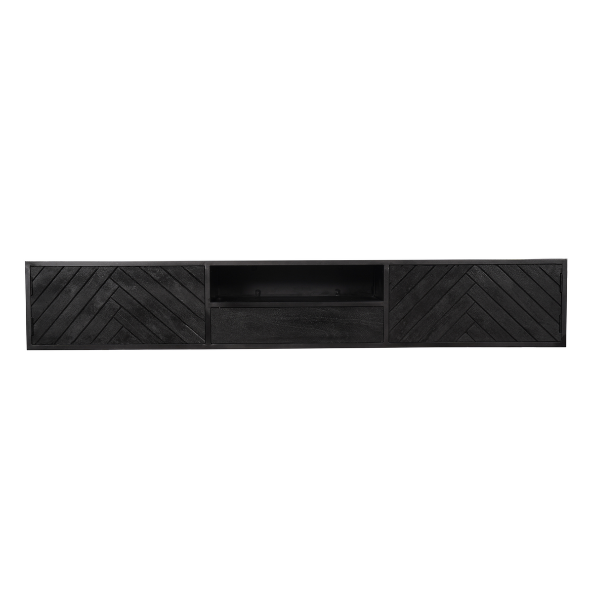 Floating TV Unit - Mango Wood, Sandblasted Look, Herringbone Pattern - New York | Starfurn
