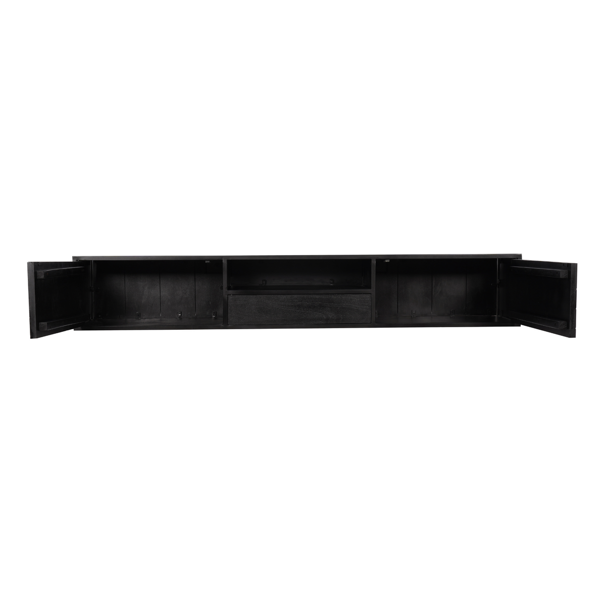 Floating TV Unit - Mango Wood, Sandblasted Look, Herringbone Pattern - New York | Starfurn
