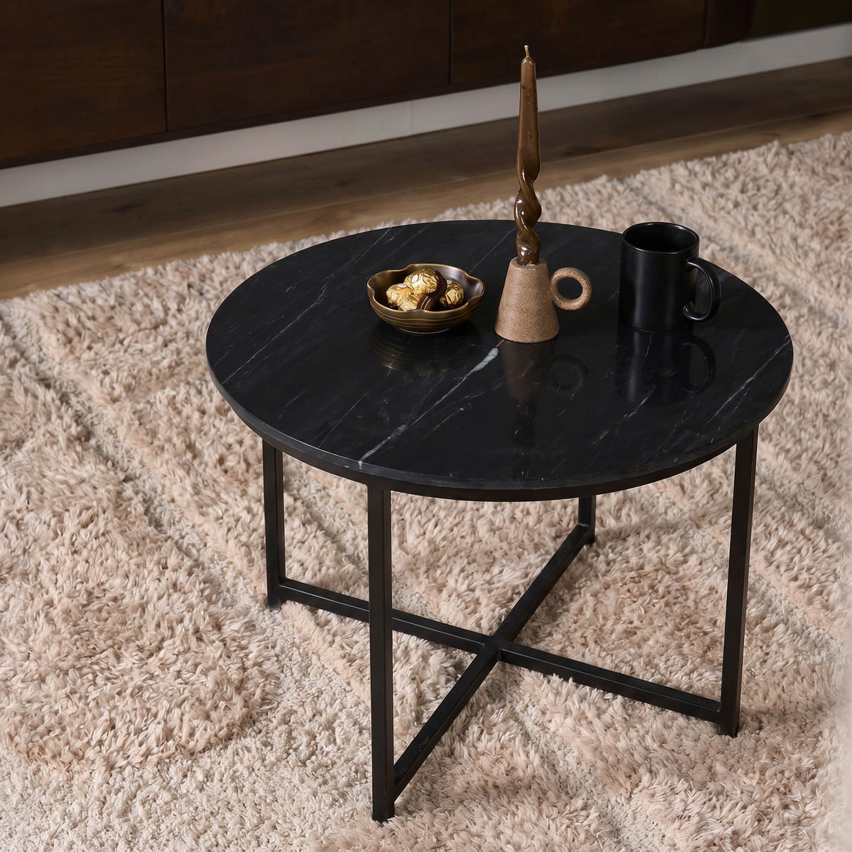 Coffee Table – Black Marble Top, Square Metal Frame, Modern Design – Collin | Starfurn