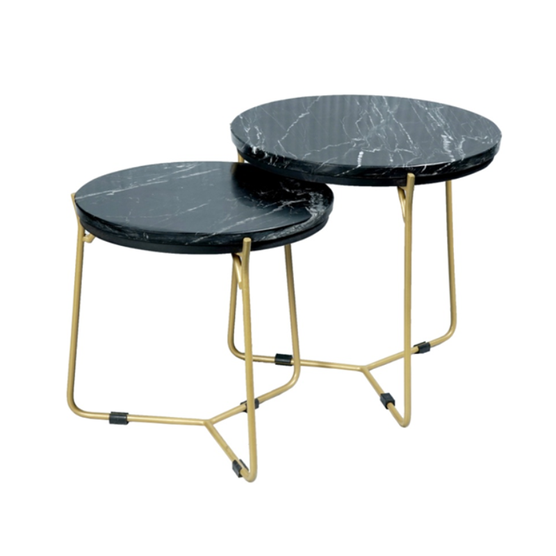 Couchtisch – Schwarze Marmor, Gold Metall, Rundes Nesting – Caly | Starfurn