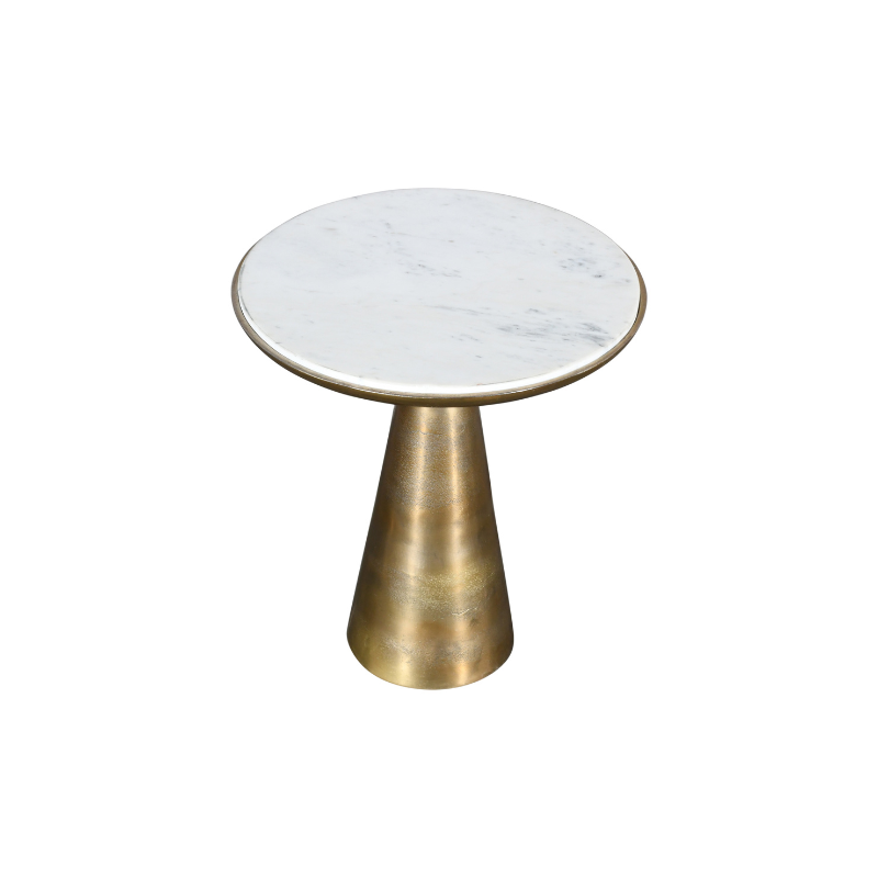 Side table – White marble top, metal frame with gold lacquer, round design – Essy | Starfurn