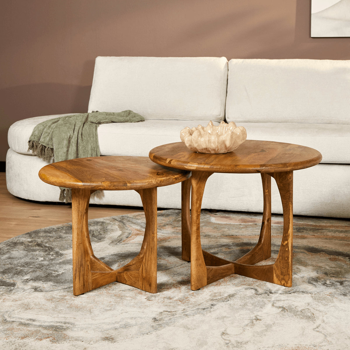 Coffee Table – Round Design, Natural Color, Mango Wood – Milou | Starfurn