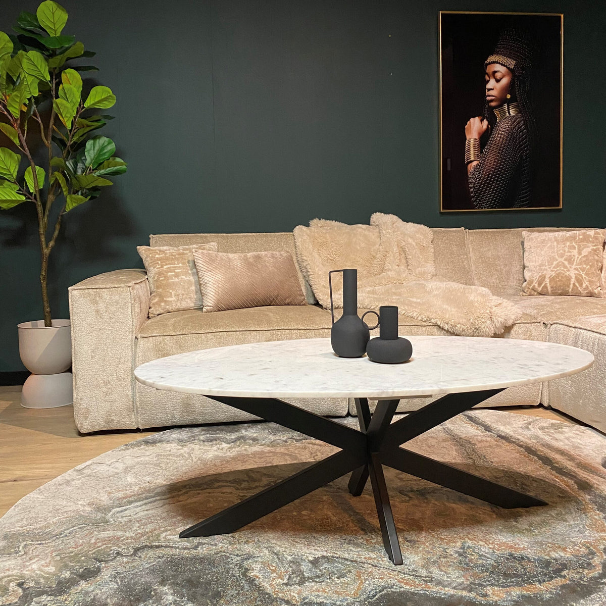 Couchtisch - Weißer Marmor Metallgestell Oval – Faye | Starfurn