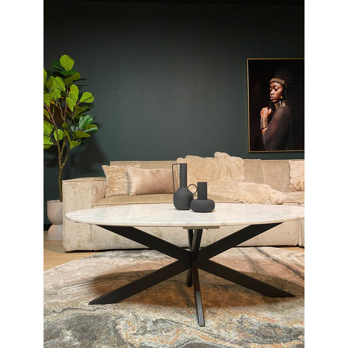Couchtisch - Weißer Marmor Metallgestell Oval – Faye | Starfurn