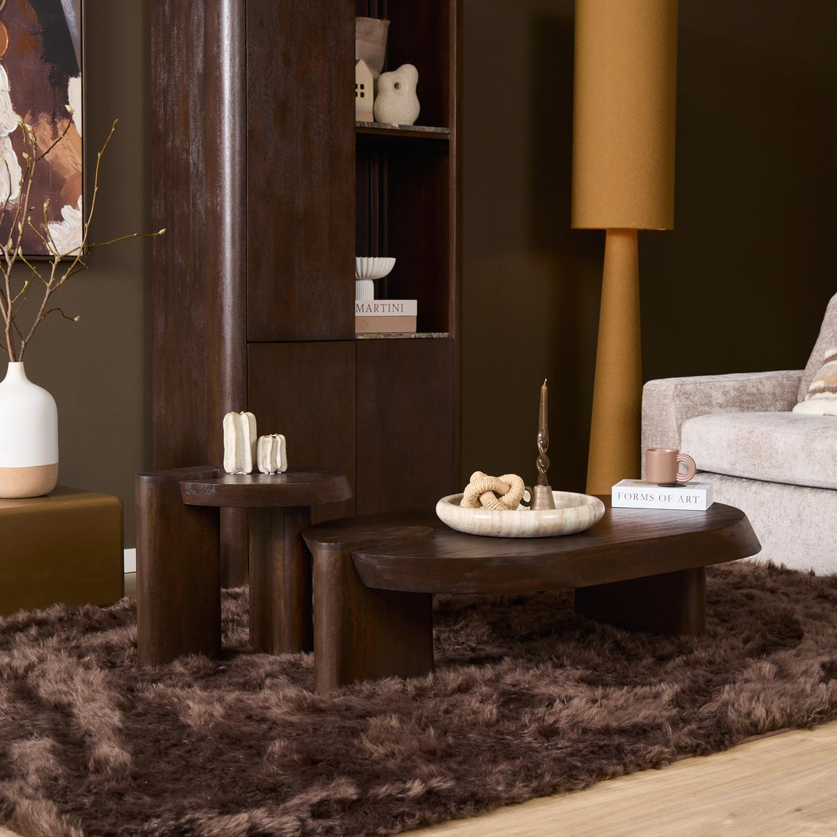 Coffee Table - Mango Wood, Brown, Wide Legs - Rava | Starfurn