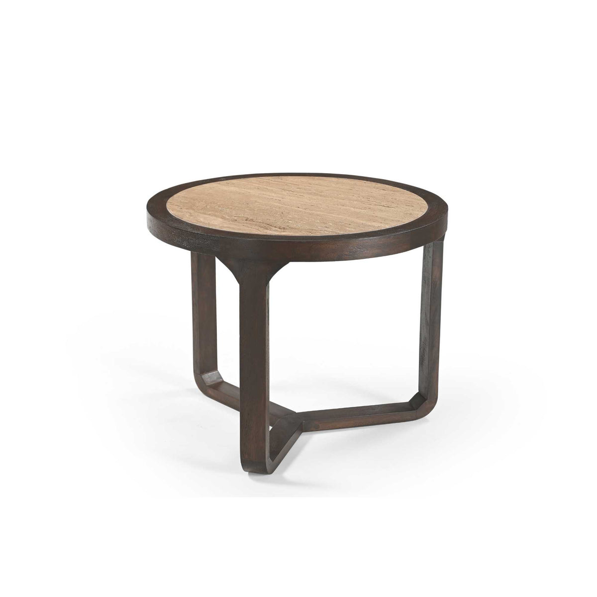 Couchtisch - Travertin Platte, Mangoholz Braun, Runde Form, 60 cm – Morris | Starfurn
