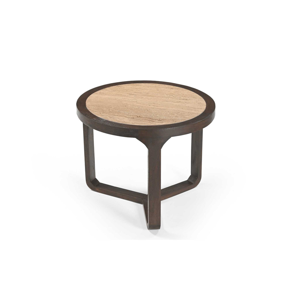 Couchtisch - Travertin Platte, Mangoholz Braun, Runde Form, 60 cm – Morris | Starfurn