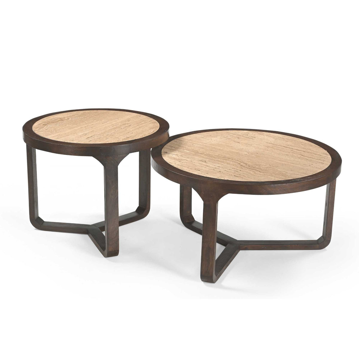 Couchtisch - Travertin Platte, Mangoholz Braun, Runde Form, 60 cm – Morris | Starfurn