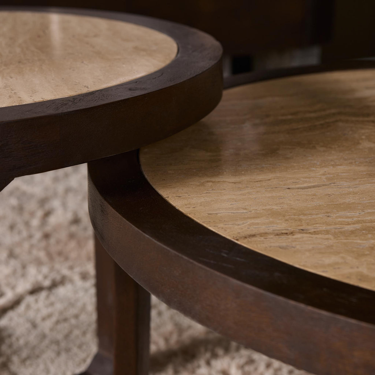 Coffee table – Travertine top, mango wood, brown finish – Morris | Starfurn
