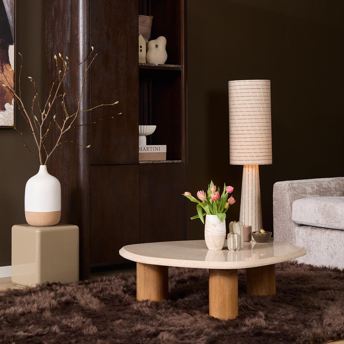 Coffee Table - Botticino Marble, Organic Shape, Solid Wood Legs - Nuvé | Starfurn