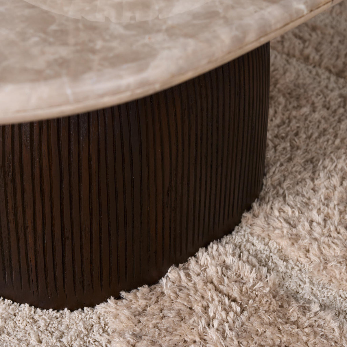 Coffee Table – Marble Top, Mango Wood, Grooved Structure – Noel | Starfurn