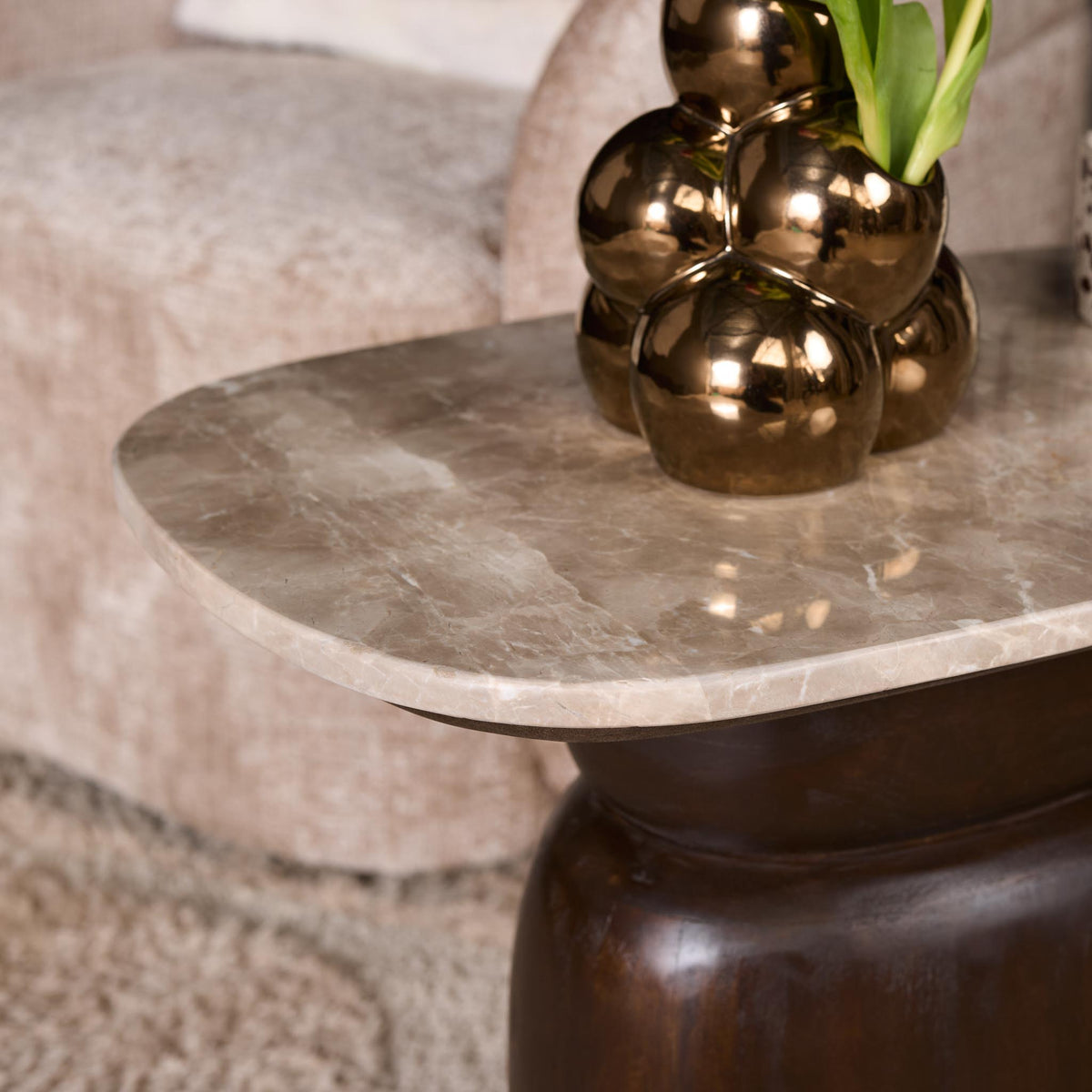 Side Table – Modern Design, Brown Tone, Mango Wood and Marble – Silva | Starfurn