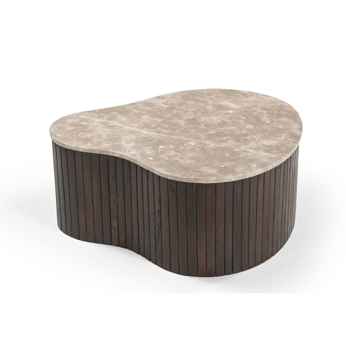 Coffee Table – Mango Wood, Brown, Marble Top, Vertical Wooden Slats – Nomi | Starfurn