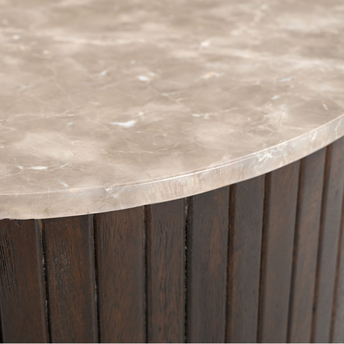 Coffee Table – Mango Wood, Brown, Marble Top, Vertical Wooden Slats – Nomi | Starfurn