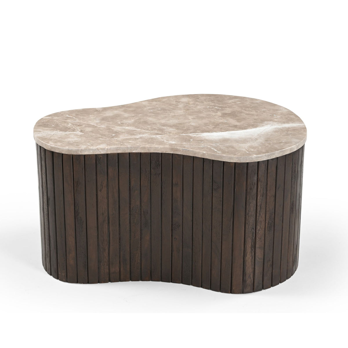 Coffee table - marble top, mango wood, slatted frame - Nomi | Starfurn