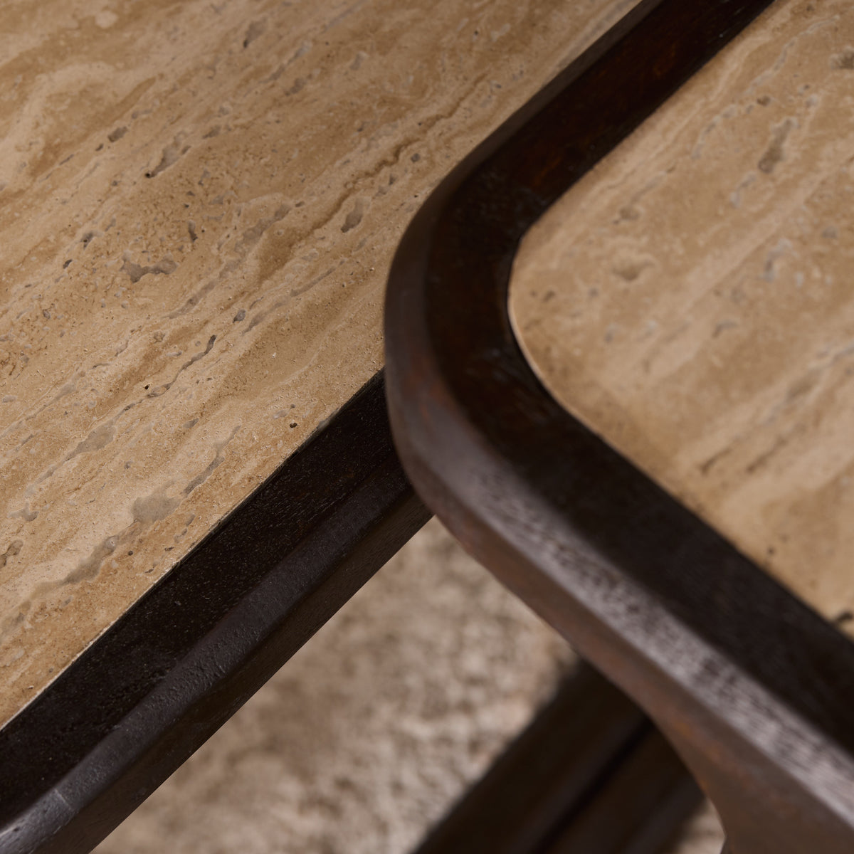 Side Table – Modern Design, Brown Tone, Mango Wood and Travertine – Arvid | Starfurn