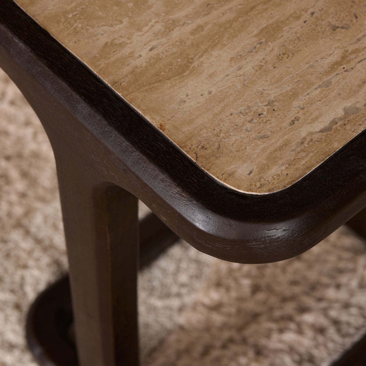 Side Table – Modern Design, Brown Tone, Mango Wood and Travertine – Arvid | Starfurn