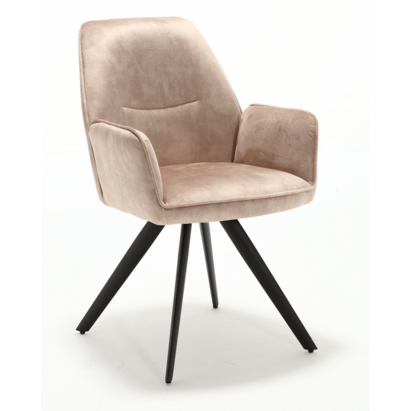 Esszimmerstuhl - Samt Beige, Metall Schwarz, Armlehne Gepolstert – Nova | Starfurn