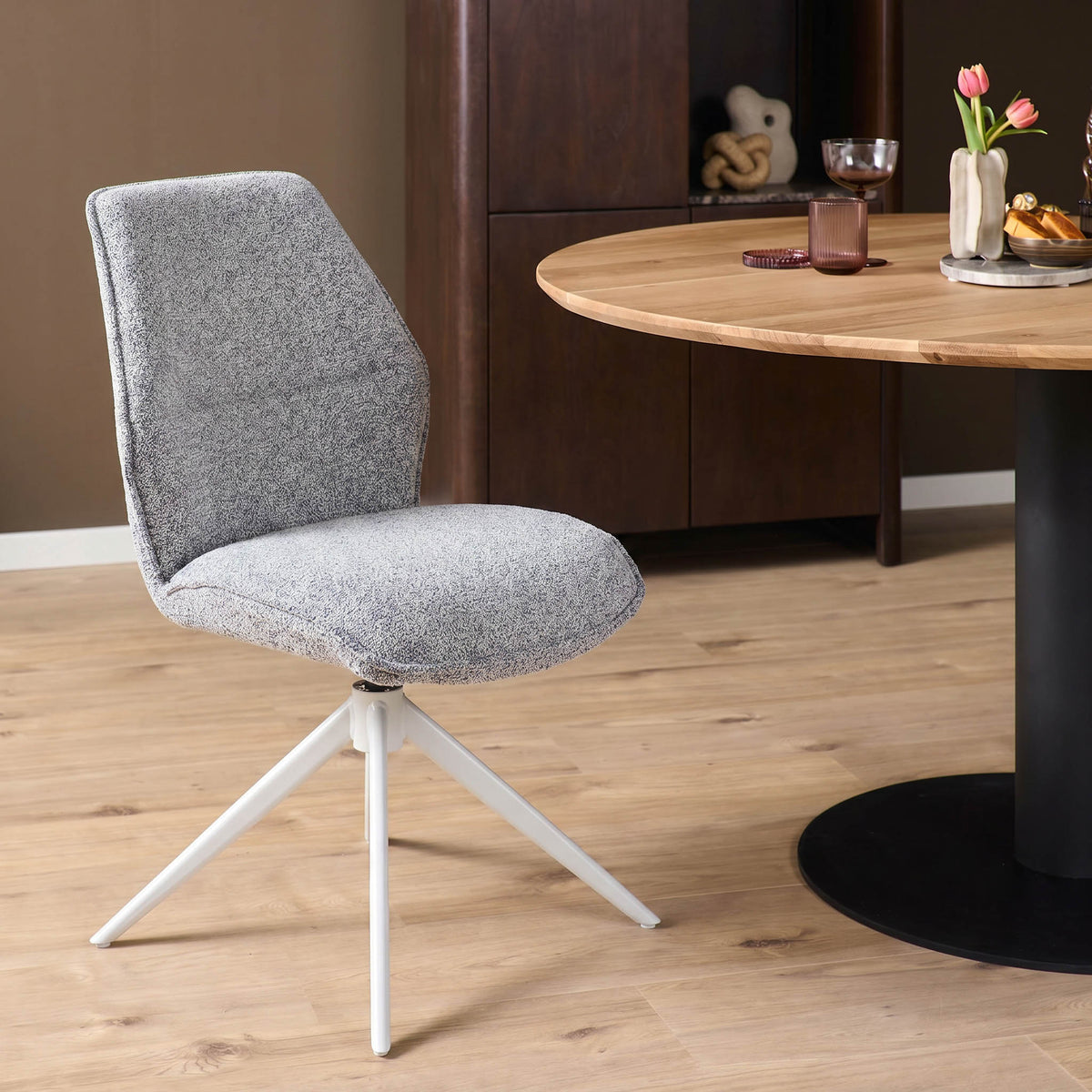 Dining Chair – Grey Upholstery, Swivel Function, Metal Frame – Hera | Starfurn
