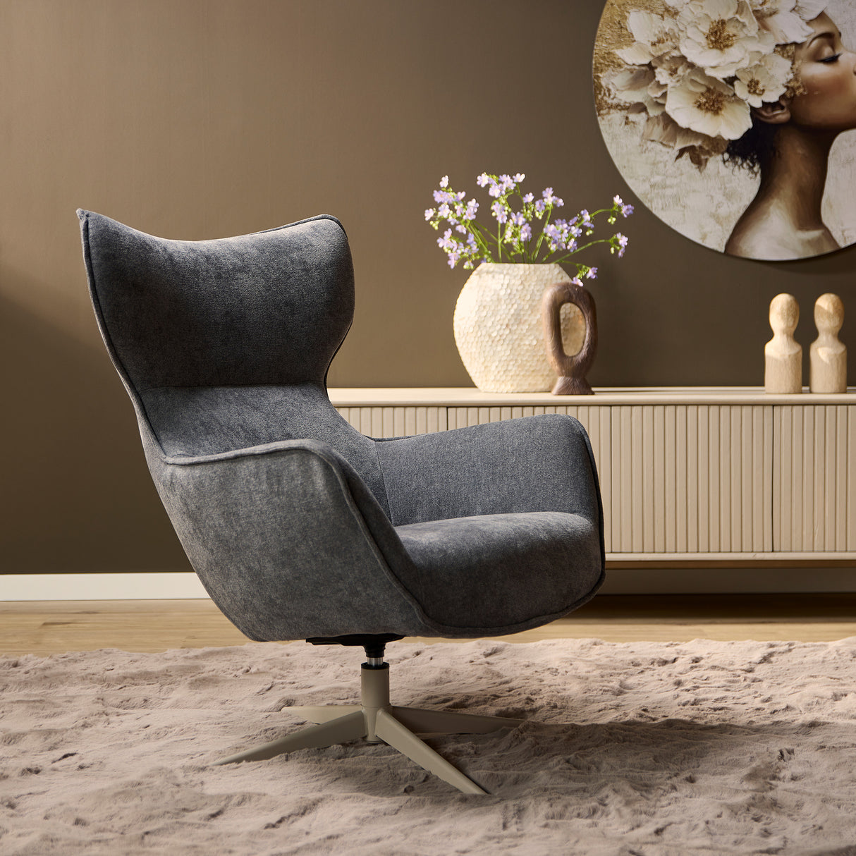 Sessel – Anthrazit Stoff, Metallgestell, Drehfunktion – Julia | Starfurn