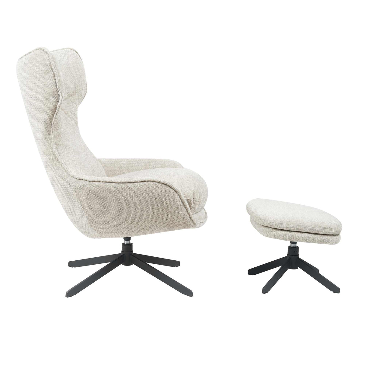 Armchair – Taupe Upholstery, Swivel Function, Matching Footstool – Olivia | Starfurn