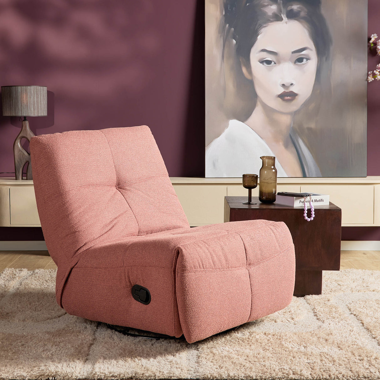 Relaxsessel – Stoffbezug, Rosa Finish, Drehfunktion – Lazy | Starfurn
