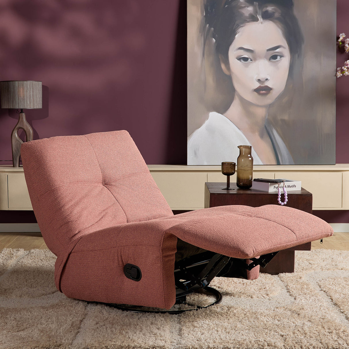 Relaxsessel – Stoffbezug, Rosa Finish, Drehfunktion – Lazy | Starfurn
