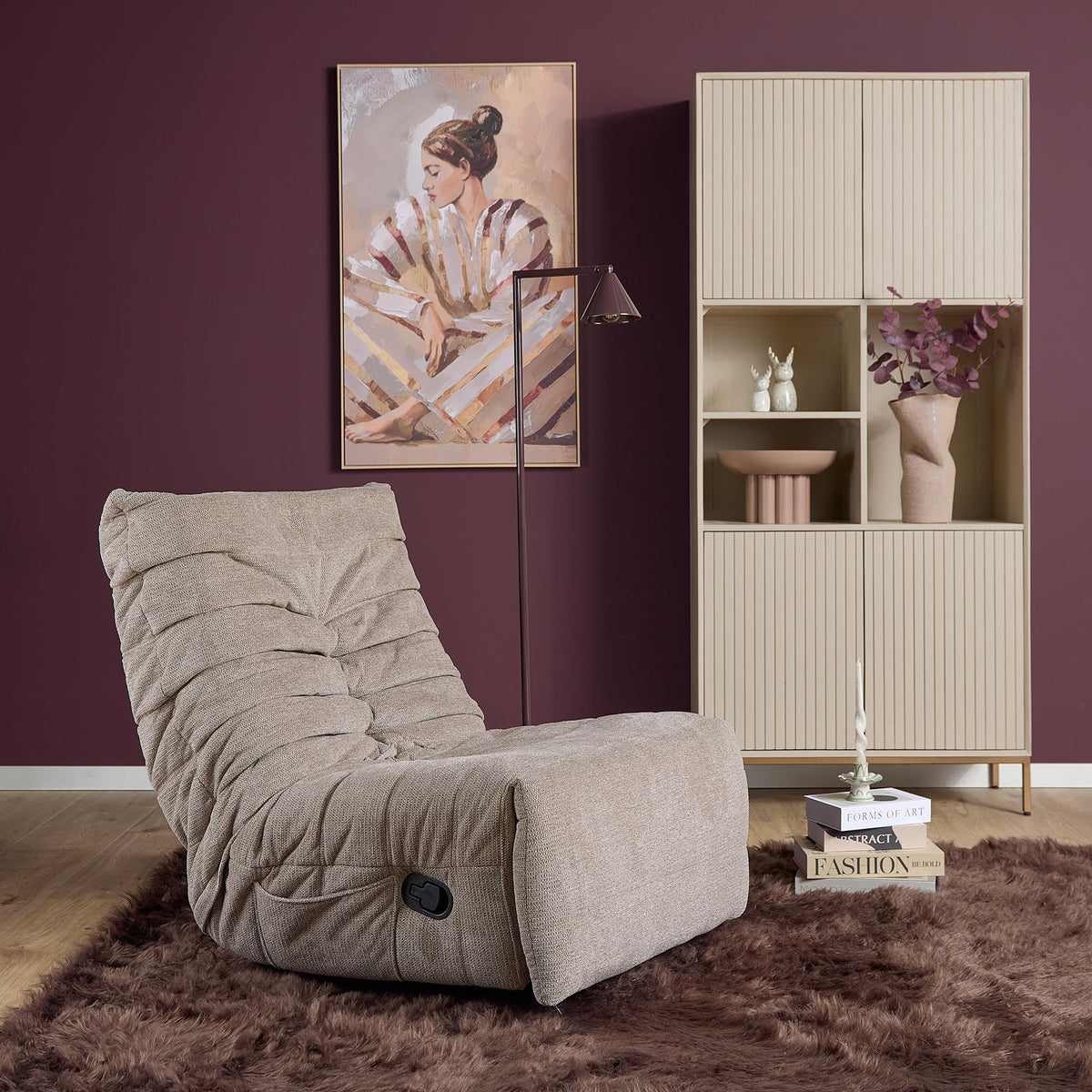 Relaxsessel – Stoffbezug Aragon, Drehfunktion, Relaxmechanik, Taupe Farbe – Zen | Starfurn
